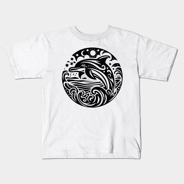 Majestic Ocean Waves Dolphin Leap Silhouette Kids T-Shirt by NedisDesign